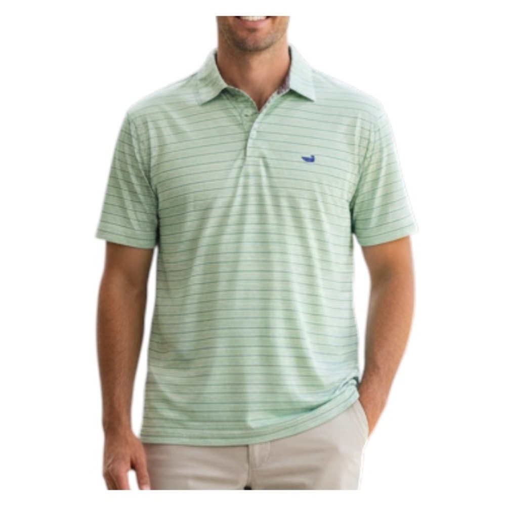 SOUTHERN MARSH Performance Golf Polo Shirt LIGHT GREEN, BLUE, TEAL STRIPES sz XL